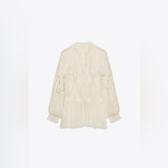 ZARA ZW COLLECTION LACE RUFFLE BLOUSE - Picture 14 of 16